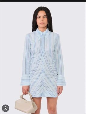 Ganni Striped Twill Fitted Zip-front Tunic Dress